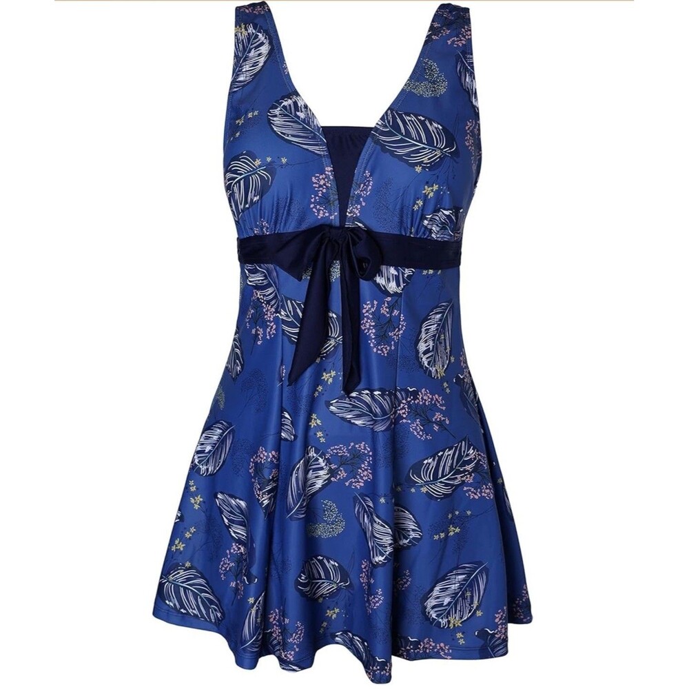 Ecupper Womens Swimdress Swimsuit Blue Size XL Skirted Attached Shorts